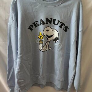 PEANUTS Snooopy & Woodstock Happiness Fleece Oversized Sweater in Lt Blue Sz M